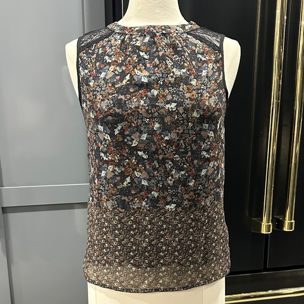NAF NAF Sleeveless Floral Blouse - Black and Brown